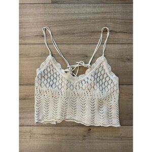 12th Tribe Women’s Beige Crochet Knit Tank Size M Medium Moon Celestial Hippie